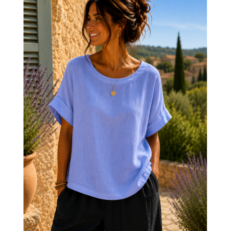 Joli Haut 100 % Lin naturel Vegan bleu - Matière noble