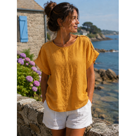 HAUT 100% LIN  BOUTONS AMBRE