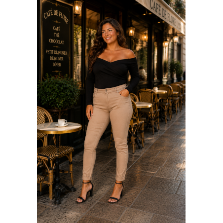 Pantalon stretch beige Nina Carter femme - Matière noble 29,90€