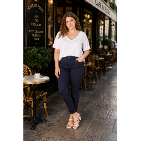 Pantalon stretch marine femme - Matière noble 29,90€