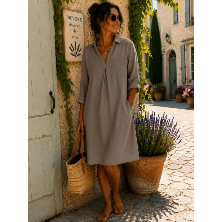 Robe Capri petit col 100% lin Vegan, divers coloris - Matière noble