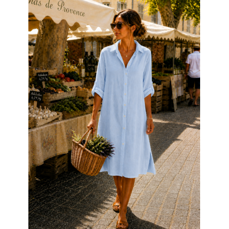 Robe chemise midi 100% lin Vegan, divers coloris - Matière noble