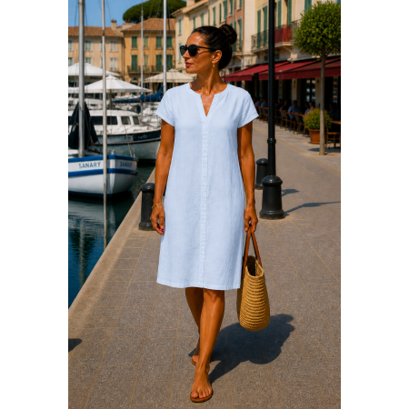 ROBE LIN MANCHES COURTES...