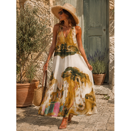 ROBE AQUARELLE 100% LIN OCRE