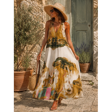 Robe Aquarelle 100 % lin naturel - Matière noble