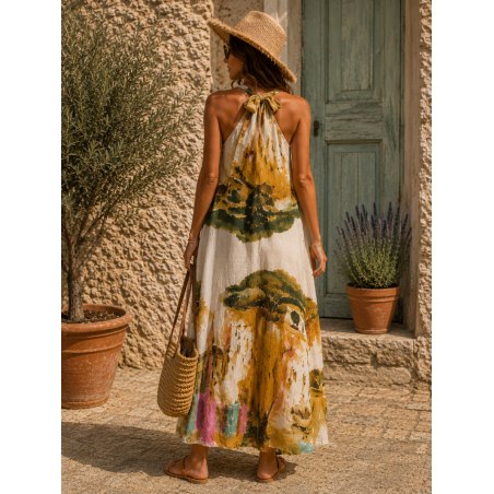 Robe Aquarelle 100 % lin naturel - Matière noble