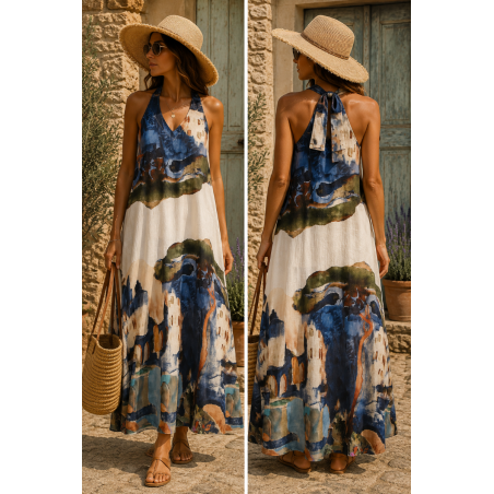 Robe Aquarelle 100 % lin naturel - Matière noble