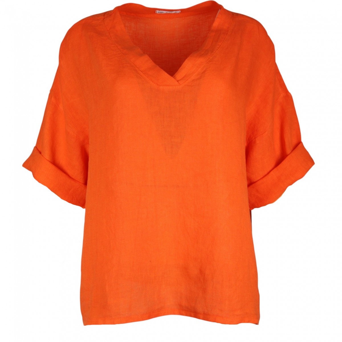 Haut en lin orange femme 100 % lin – Col V - Matière Noble