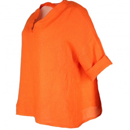 Haut en lin orange femme 100 % lin – Col V - Matière Noble