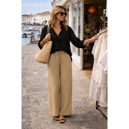 PANTALON LARGE 100% LIN...