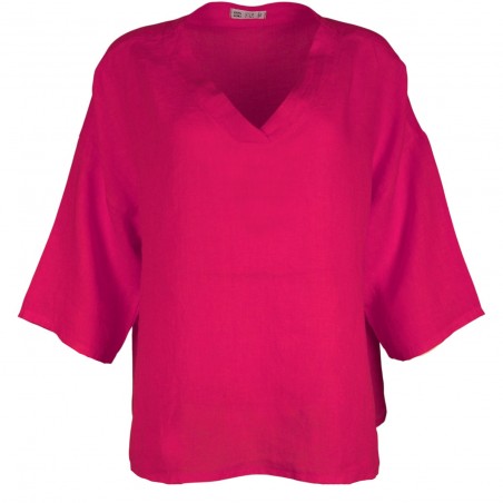 Haut en lin fuchsia  femme 100 % lin – Col V - Matière Noble