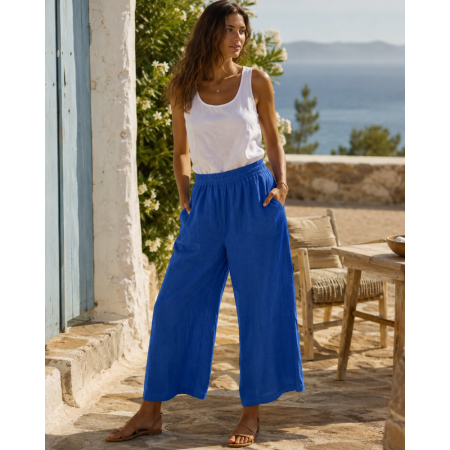 PANTALON LIN 7/8 LARGE BLEU...