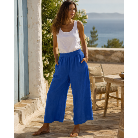 Pantalon large en lin 7/8 divers coloris – Fabriqué en Italie | Matière Noble
