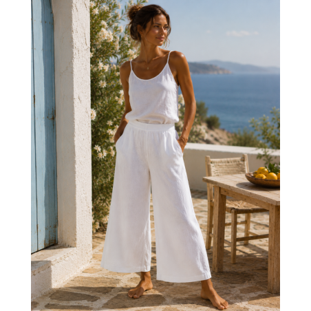 Pantalon large en lin 7/8 divers coloris – Fabriqué en Italie | Matière Noble