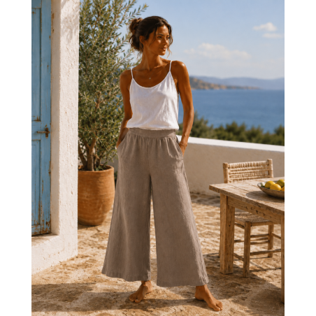 Pantalon large en lin 7/8 divers coloris – Fabriqué en Italie | Matière Noble