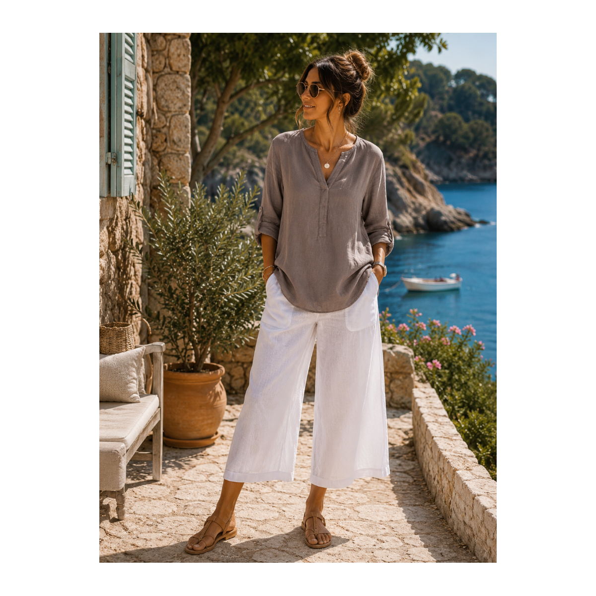 Tunique femme taupe, 100% Lin naturel, Vegan - Matière noble