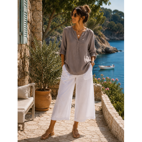 Tunique femme taupe, 100% Lin naturel, Vegan - Matière noble