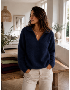 Pull femme mohair col V tilleul  Bellerina – Matière Noble