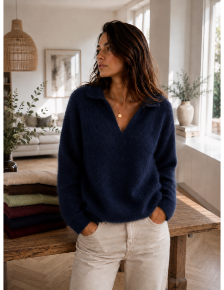 Pull femme mohair col V tilleul  Bellerina – Matière Noble