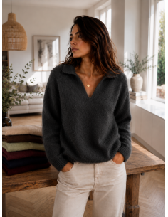 Pull femme mohair col V tilleul  Bellerina – Matière Noble