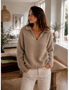 Pull femme mohair col V tilleul  Bellerina – Matière Noble