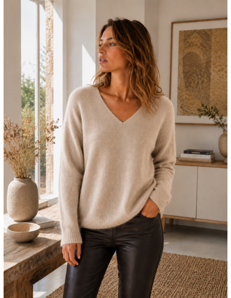 Pull Femme Col V Kid Mohair & Laine | Matière Noble