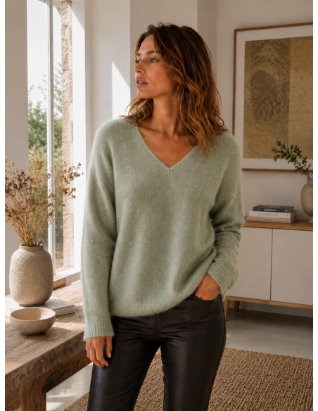 Pull Femme Col V Kid Mohair & Laine | Matière Noble