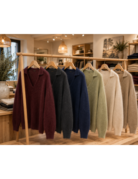 Pull femme mohair col V tilleul  Bellerina – Matière Noble