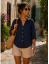 Chemise femme marine 100% Lin naturel, Vegan - Matière noble