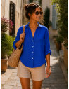 Chemise femme bleu Roy 100% Lin naturel, Vegan - Matière noble