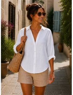 Chemise femme blanche 100% Lin naturel, Vegan - Matière noble