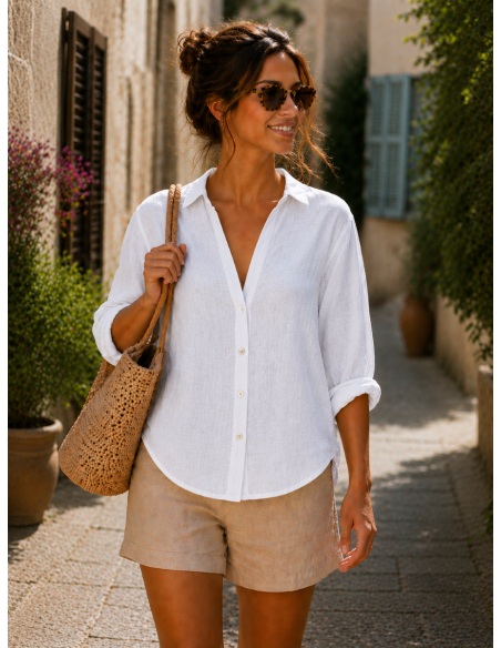 Chemise femme blanche 100% Lin naturel, Vegan - Matière noble