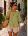 Chemise femme anis 100% Lin naturel, Vegan - Matière noble