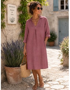 Robe Capri petit col 100% lin Vegan, divers coloris - Matière noble