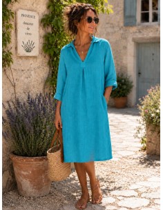 Robe Capri petit col 100% lin Vegan, divers coloris - Matière noble