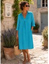 Robe Capri petit col 100% lin Vegan, divers coloris - Matière noble