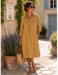 Robe Capri petit col 100% lin Vegan, divers coloris - Matière noble