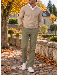 Chino Homme Kaki Coupe Ajustée | Matière Noble