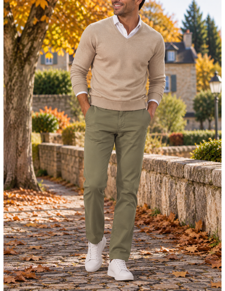 Chino Homme Kaki Coupe Ajustée | Matière Noble