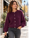 Gilet manches longues kid mohair aubergine - Matière noble