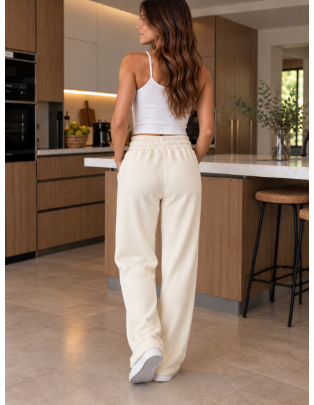 Jogging femme ivoire coupe large à strass | Matière Noble