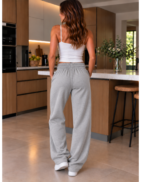 Jogging femme gris coupe large à strass | Matière Noble