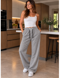 Jogging femme gris coupe large à strass | Matière Noble