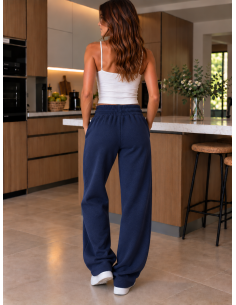Jogging femme marine coupe large à strass | Matière Noble 2