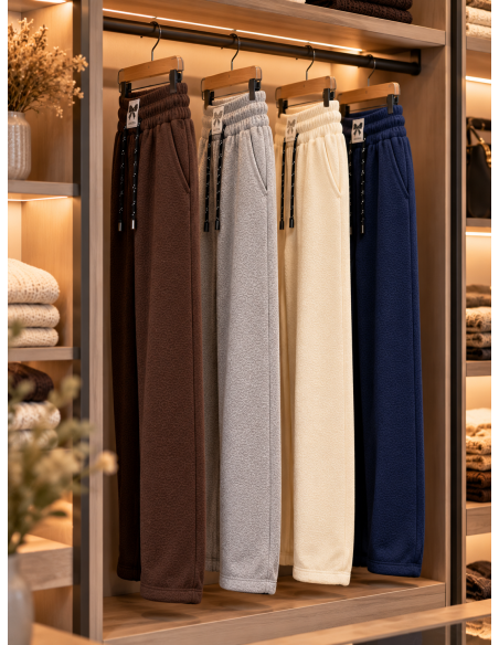 Jogging femme marron coupe large à strass | Matière Noble