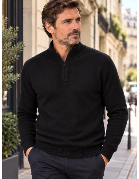 Pull Homme Col zippé Laine et Cachemire | Matière Noble