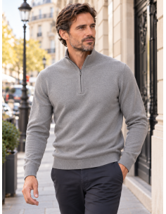 Pull Homme Col zippé Laine/Cachemire, divers coloris | Matière Noble