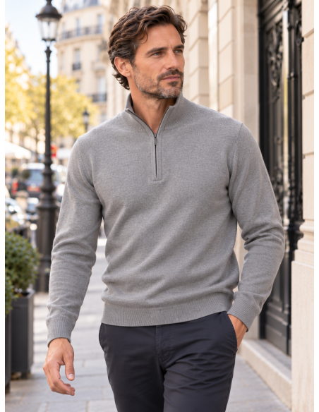 Pull Homme Col zippé Laine/Cachemire, divers coloris | Matière Noble