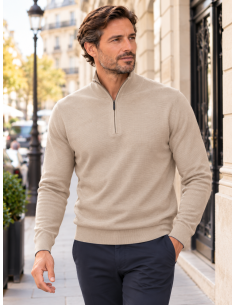 Pull Homme Col zippé Laine/Cachemire, divers coloris | Matière Noble