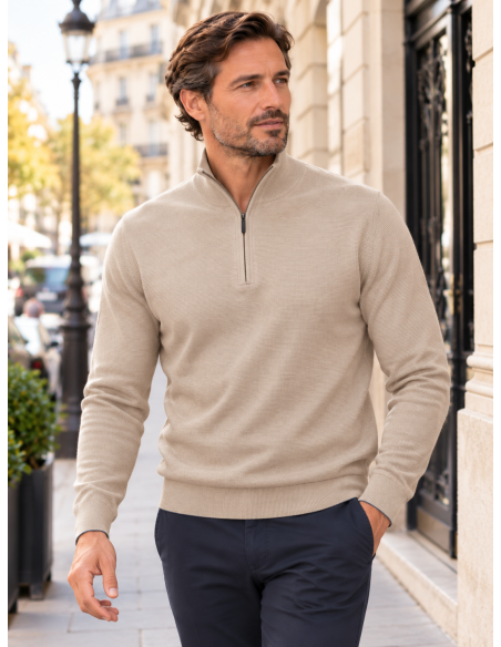 Pull Homme Col zippé Laine/Cachemire, divers coloris | Matière Noble